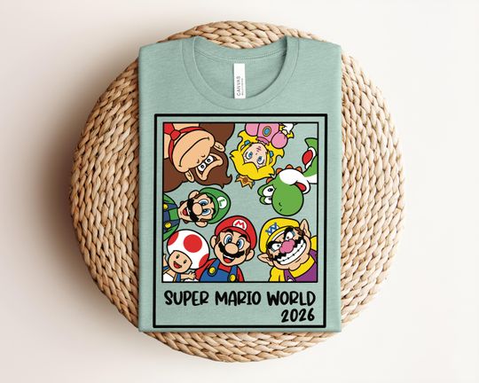 Super Mario World 2026 Shirt, Nintendo Group Postage Tee, Mario Luigi Yoshi Wario Top