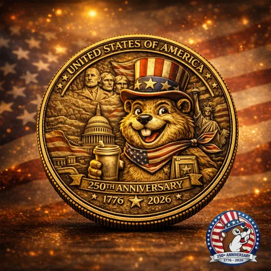 Bucees 250th Anniversary Coin 1776-2026 Patriotic Beaver Mt Rushmore