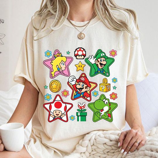 Discover Comfort Colors Retro Super Mario Shirt,Mario Family Shirt,Super Mario Matching Tee