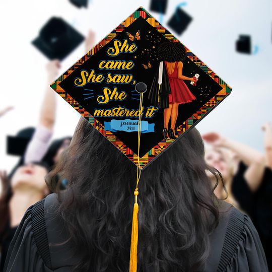 African American Graduation Cap Topper, Black Girl Grad Cap Decoration, Black Queen Grad Cap Topper