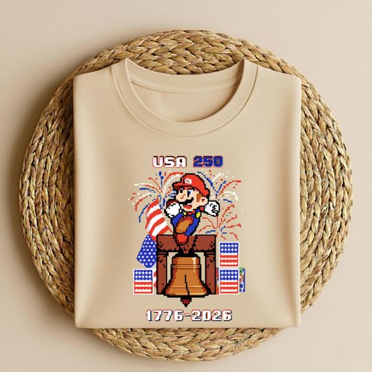 Discover Mario 250th Anniversary Shirt, Mario 1776 2026 Patriotic Tee, Mario USA Independence Day T-Shirt, Mario 4th of July Fireworks Shirt