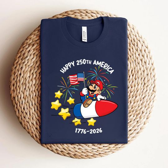 Discover Mario 250th Anniversary Shirt, Mario 1776 2026 Patriotic Tee, Mario USA Independence Day T-Shirt, Mario 4th of July Fireworks Shirt