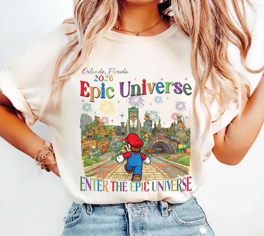 Discover Epic Universe Mario Shirt,  Family Universe Park Trip 2026 Graphic Tee