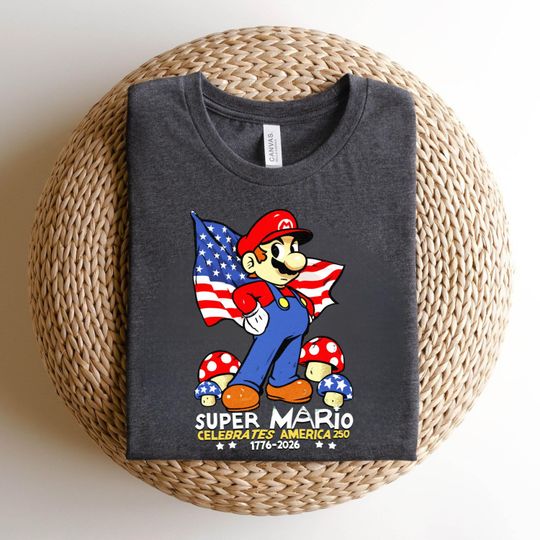 Discover Mario 250th Anniversary Shirt, Mario 1776 2026 Patriotic Tee, Mario USA Independence Day T-Shirt