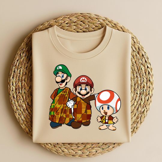 Mario Luigi Black History Shirt, African Heritage Family Tee, Kente Pattern BHM 2026 Apparel