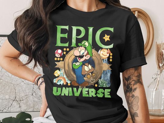 Epic Universe Luigi T-Shirt, Super Mario Gaming Tee, Family Vacation, Fantasy Adventure, 2026 Trip