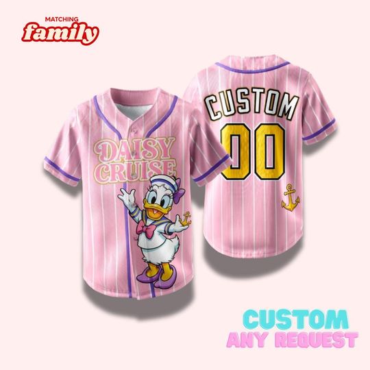 Discover Custom Disney Cruise Daisy Duck Baseball Jersey, Personalized Sailor Daisy Shirt Family Matching 2026, Disney Trip, Birthday Gift