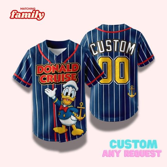 Discover Custom Disney Cruise Donald Duck Baseball Jersey, Personalized Sailor Donald Shirt Family Matching 2026, Disney Trip, Birthday Gift