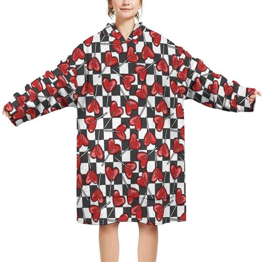 Retro Check Lollipop Blanket Hoodie for Women