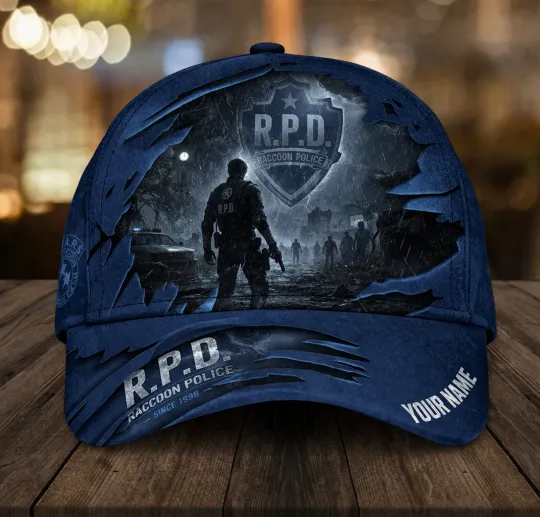 Resident Evil RPD Custom Name Hat Navy Blue Police Zombie
