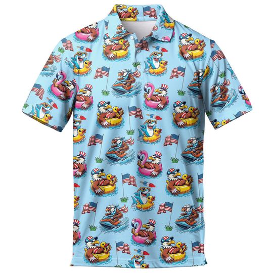 Discover Men's American Eagle Shark Tropical Polo Shirt