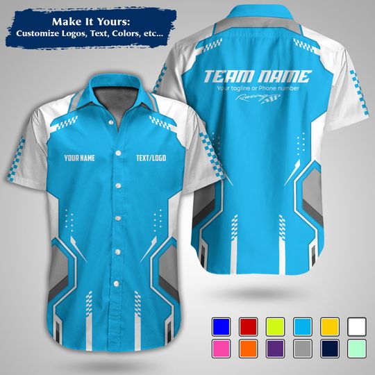 Discover Custom Racing Team Button Shirt  Personalized Name Logo, Pit Crew Uniform, Motorsport Work Shirt