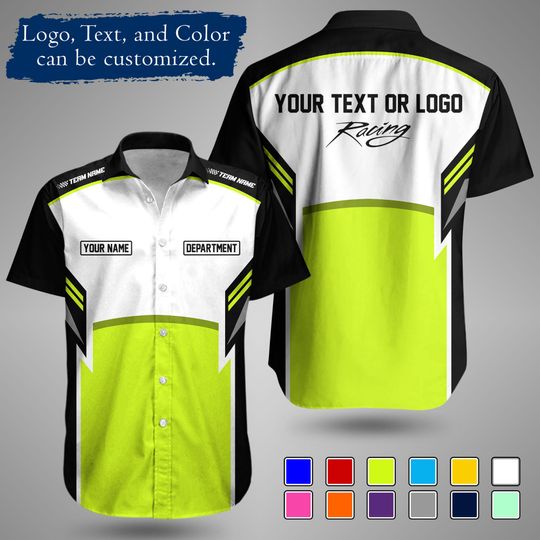Discover Custom Racing Hawaiian Shirt, Personalized Motorsport Button Down, Logo Text Race Team Apparel