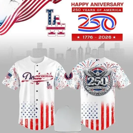 Discover Dodgers Happy Anniversary 250 Years of USA Baseball Jersey