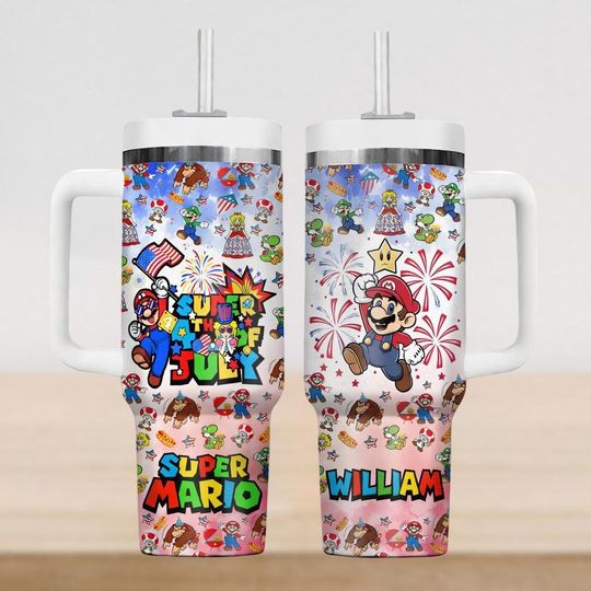 Discover Custom Super Mario 4th of July Tumbler 40Oz, Super Mario Bros Tumbler, Gamer Independence Day Vacation Tumbler, Independence Day Gift