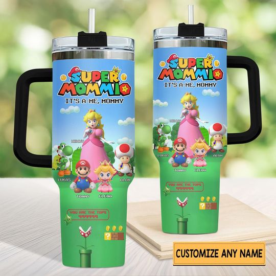 Discover Personalized Super Mommio Tumbler 40Oz, Mothers Day Gift, Gamer Mom Tumbler, Custom Kids Name Mom Cup, Super Mom Tumbler, Gift for Moms