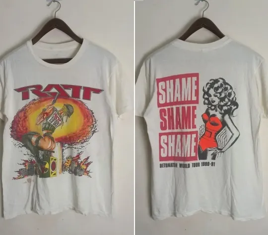 Discover 1990 RATTA Detonator World Tour 1990-91 T Shirt 2 sided tee Unisex