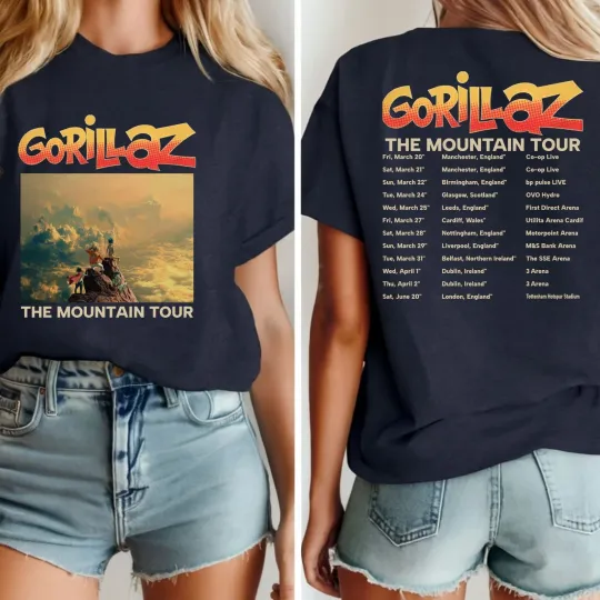 Discover Gorillaz The Mountain Tour T-Shirt Front and Back Print, Gorillaz Band Tour Date