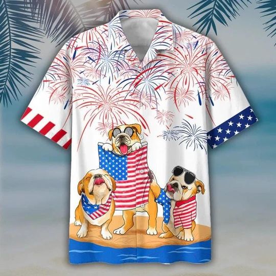 Discover Bulldog Independence Day Hawaiian Shirt Dog Lover 4th of July Tropical Beach Party