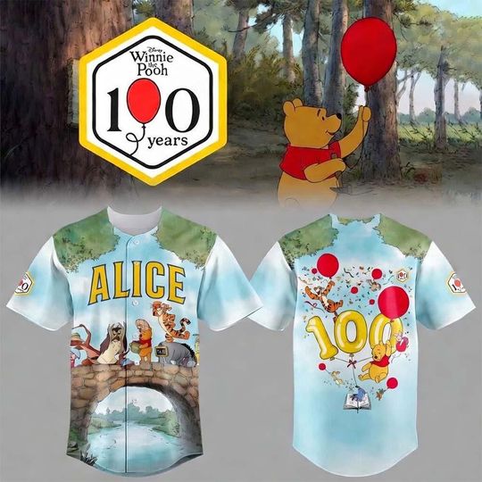 Discover Custom Disney Winnie the Pooh 100th Anniversary Baseball Jersey, Personalized Pooh Bear And Friends Jersey, Disneyland Vacation Shirt