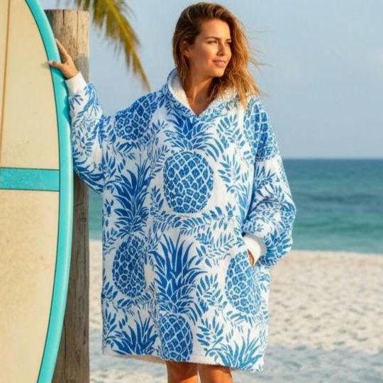 Discover Blue Pineapple Beach Robe Hooded Blanket