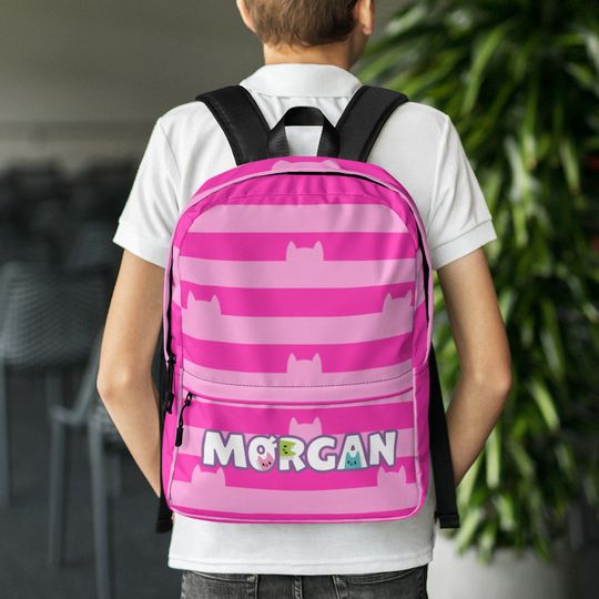 Discover Gabby Personalized Kids Backpack: Pink Striped Custom Name School Bag