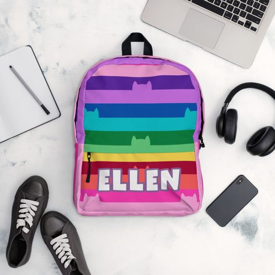 Discover Personalized Rainbow Cat Backpack: Water-Resistant Polyester