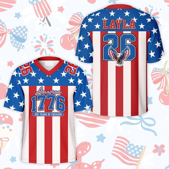 Discover Personalized 4th of July Football Jersey with USA Flag and Custom Colors