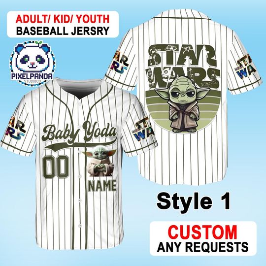 Discover Custom Baby Yoda Star Wars Baseball Jersey, Personalized Disney Family Trip Grogu Shirt, Baby Yoda Name Number Jersey, Disney World Gift