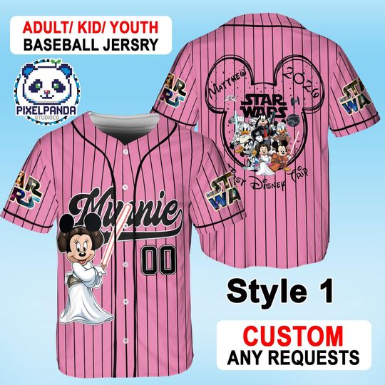 Custom Mickey Minnie Star Wars Baseball Jersey, Personalized Disney Family Trip Jedi Matching Shirt, Disney World Galaxy Edge Vacation Gift