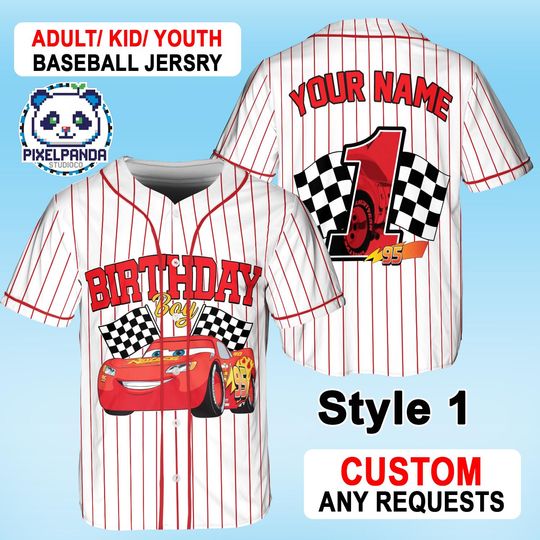 Custom Race Car Birthday Jersey, Lightning McQueen Inspired Baseball Shirt, Personalized Birthday Boy Jersey, Racing Party Outfit.
