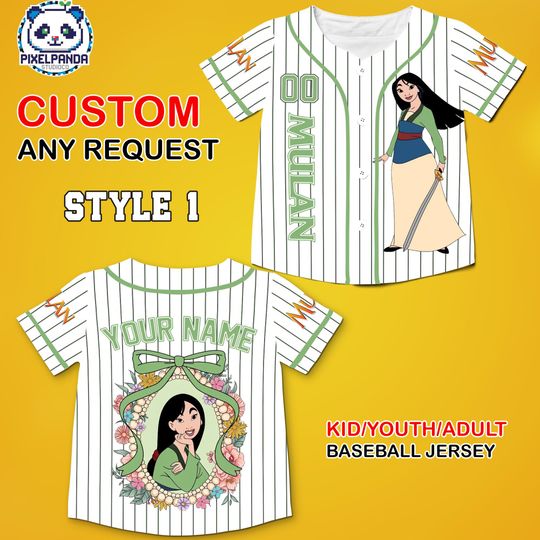 Discover Disney Princess Mulan Baseball Jersey Custom Name Number, Mulan Shirt Kids Youth Adult Matching Outfit