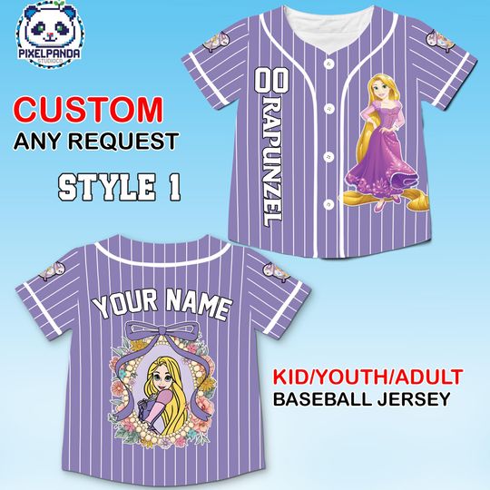 Discover Disney Princess Rapunzel Baseball Jersey Custom Name Number, Tangled Shirt Kids Youth Adult Matching Outfit