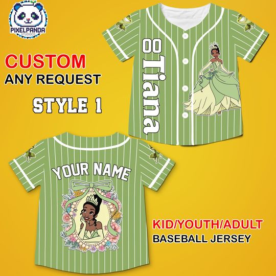 Discover Disney Princess Tiana Baseball Jersey Custom Name Number, Kids Youth Adult Princess and the Frog Shirt