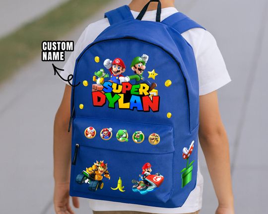 Discover Mario Personalized School Backpack with Name  Kids Mario Backpack  Mario Back to School Gift