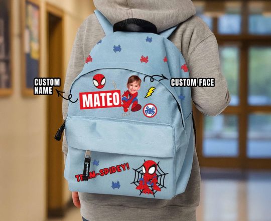 Discover Personalized School Backpack with Name and Custom Photo  Kids Spiderman Backpack  Spiderman Back to School Gift