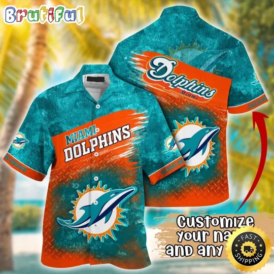 Discover Customized Miami Dolphins Metal Pattern Aloha Hawaiian Shirt