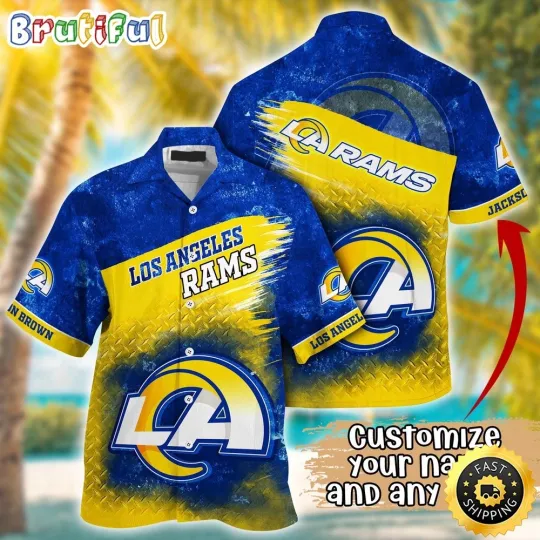 Discover Customized Los Angeles Rams Metal Pattern Aloha Hawaiian Shirt