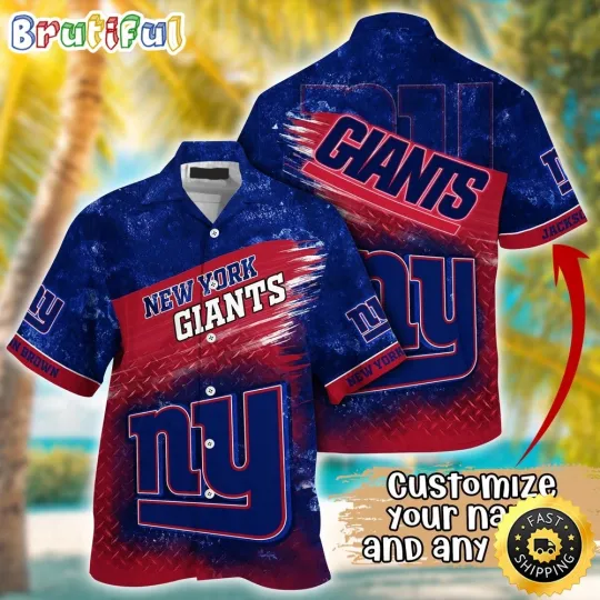 Discover Customized New York Giants Metal Pattern Aloha Hawaiian Shirt