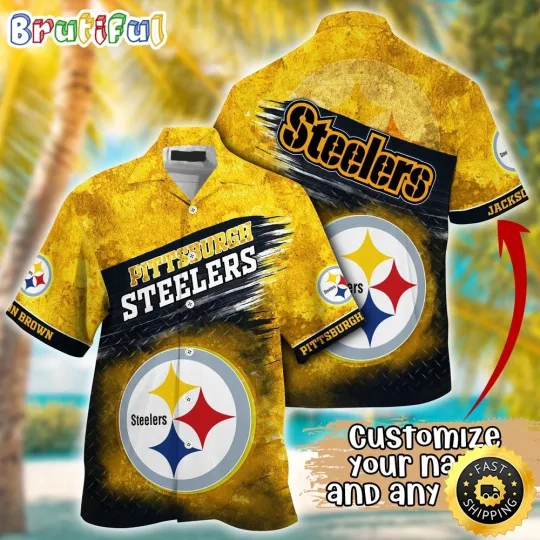 Discover Customized Pittsburgh Steeler Metal Pattern Aloha Hawaiian Shirt