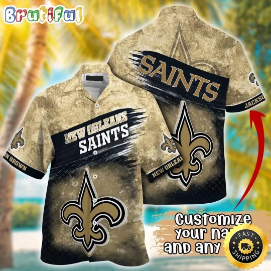 Customized New Orleans Saints Metal Pattern Aloha Hawaiian Shirt