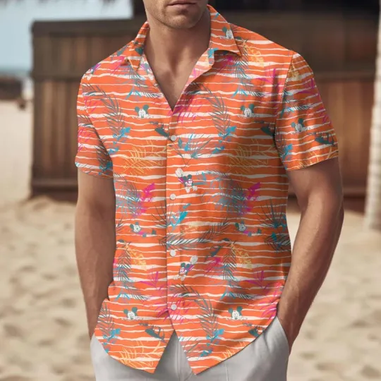 Discover Disney Mickey Mouse Tropical Summer Vintage Orange Hawaiian Shirt