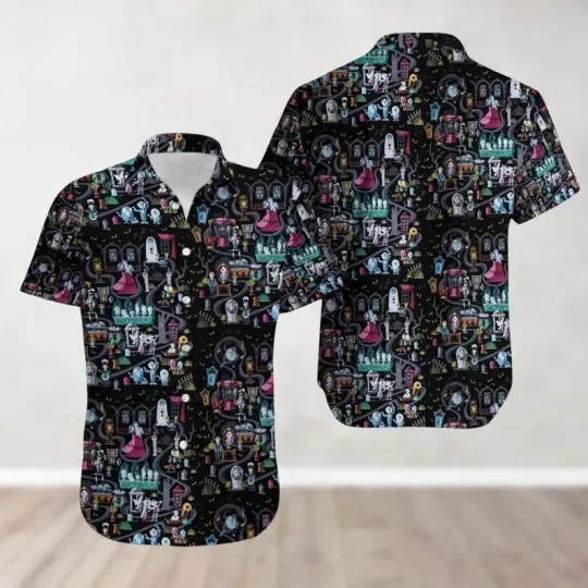 Discover Disney Haunted Mansion Hitchhiking Ghosts Foolish Mortals Black Hawaiian Shirt