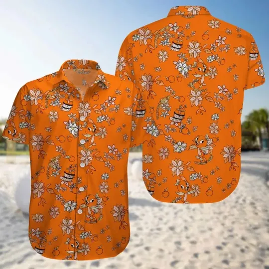Discover Disney Epcot Orange Bird Floral Hawaiian Shirt