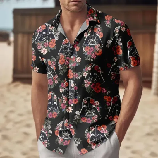 Discover Disney Star Wars Darth Vader Helmet Floral Black Hawaiian Shirt