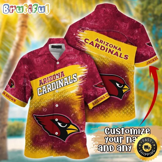 Discover Customized Arizonna Cardinals Metal Pattern Aloha Hawaiian Shirt