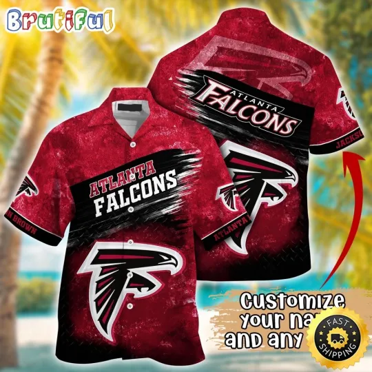 Discover Customized Atlanta Falcons Metal Pattern Aloha Hawaiian Shirt