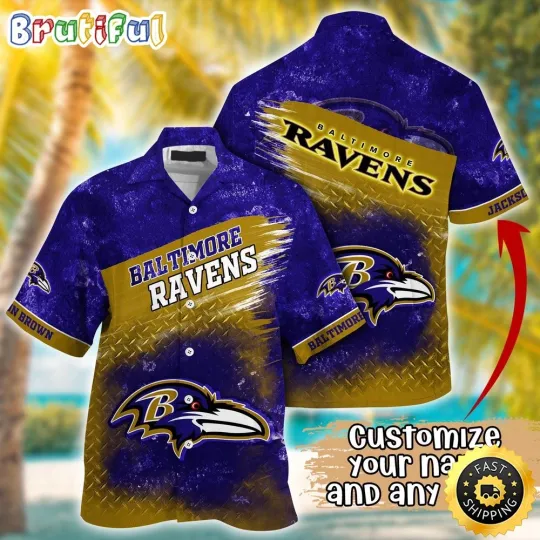 Discover Customized Baltimore Ravens Metal Pattern Aloha Hawaiian Shirt