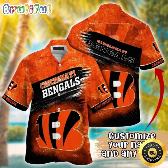 Discover Customized Cincinnati Bengals Metal Pattern Aloha Hawaiian Shirt