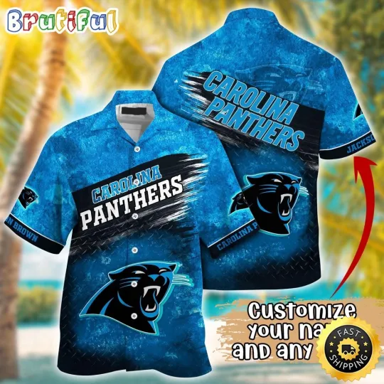 Discover Customized Carolina Panthers Metal Pattern Aloha Hawaiian Shirt